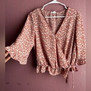 Sienna Sky Floral Wrap Blouse - Pink and White